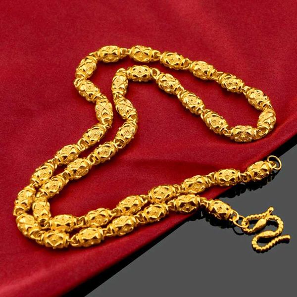 

chains 7mm solid oval beads necklace yellow gold filled domineering mens chain cool jewelry gift, Silver