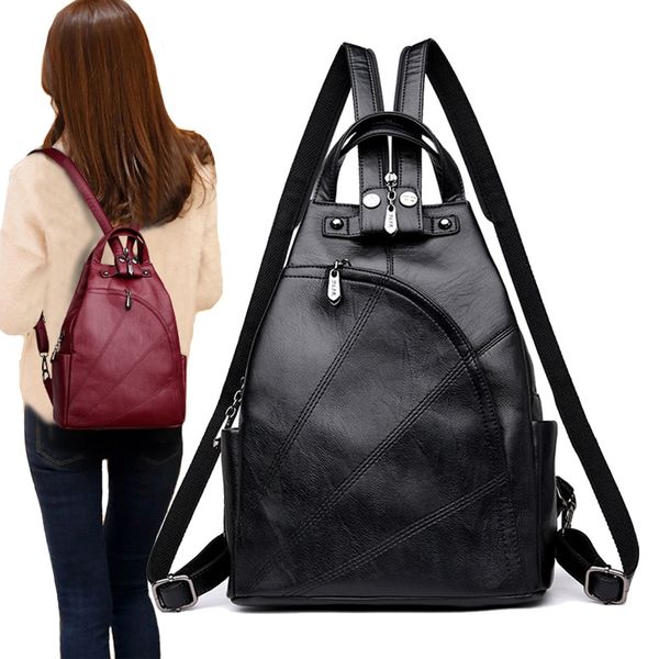 

leather luggage tag2020 factory supply backpack 2020 new korean fashion student bag large capacity soft leather backpack purse hook