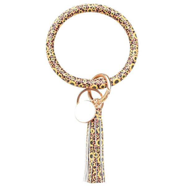 

fashion rainbow leather round tassel bracelet keyring women trendy big circle wrist strap gringe spot keychain accessory #t5p, Silver