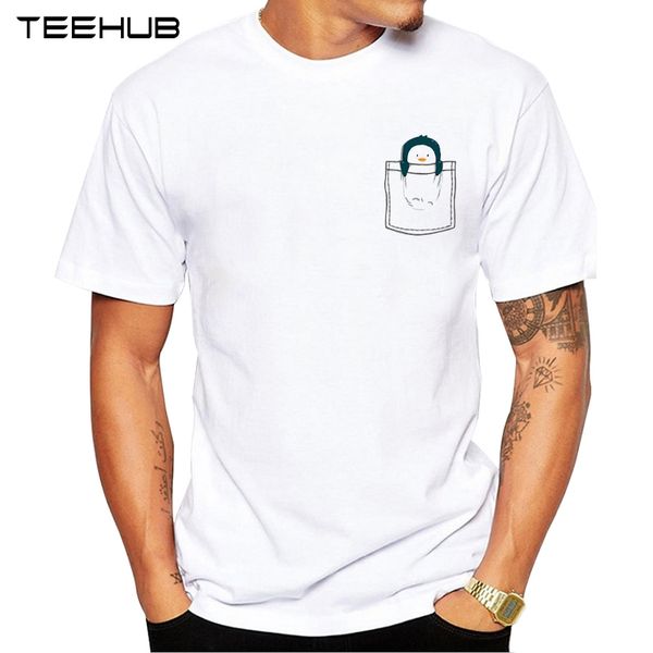 

2019 teehub новый мужской моды карманный пингвин дизайн футболки с коротким рукавом o-образным вырезом прохладный tops hipster tee