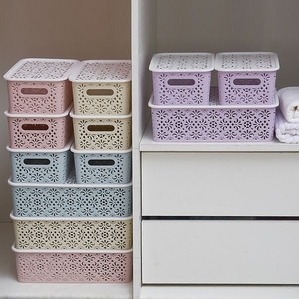 

plastic cosmetics storage box hollow drawer desk storage rack deskskin care box 3