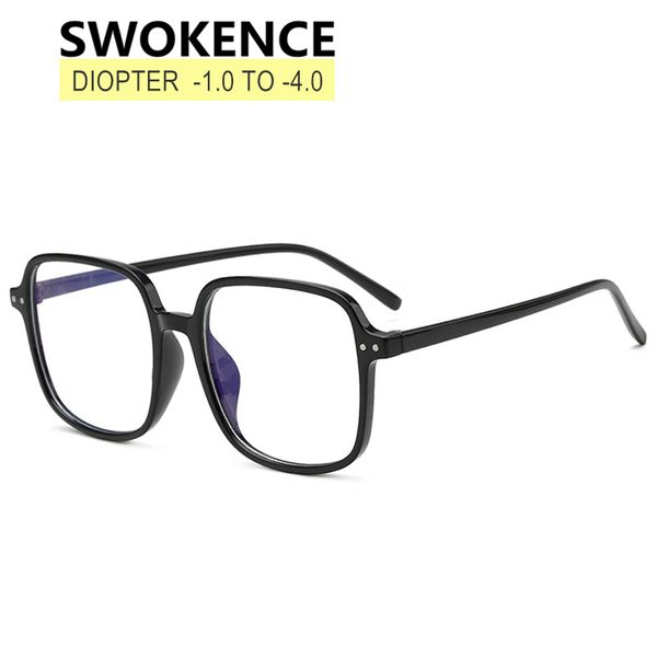 

swokence myopia glasses dioptre -1.0 to -4.0 men women large size square frame prescription spectacles for neasrsighted f017, White;black