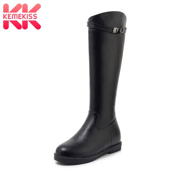 

boots kemekiss women pu leather knee high round toe zipper winter shoes woman retro simple knight footwear size 32-43, Black