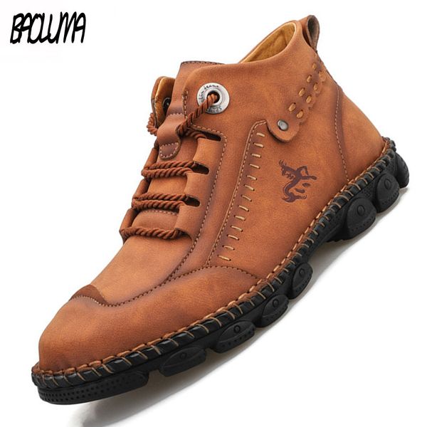 

trend men's boots leather men casual shoes british style men's leather boots soft comfortable flat footwear, Black