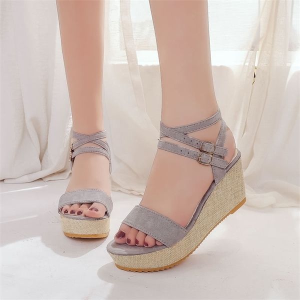 

peep toe fashion rome platform wedges sandals women cross-strap solid buckle ladies shoes high casual front rear strap sandals 0922, Black