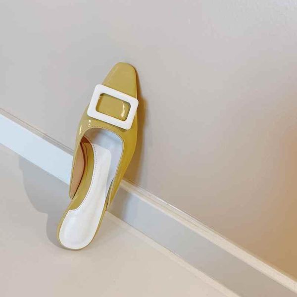 

2020 смешанных цветов натуральной ткань маленького квадратного носок проскальзывание на мулах низких каблуков квадратных пряжек украшение ле, Black