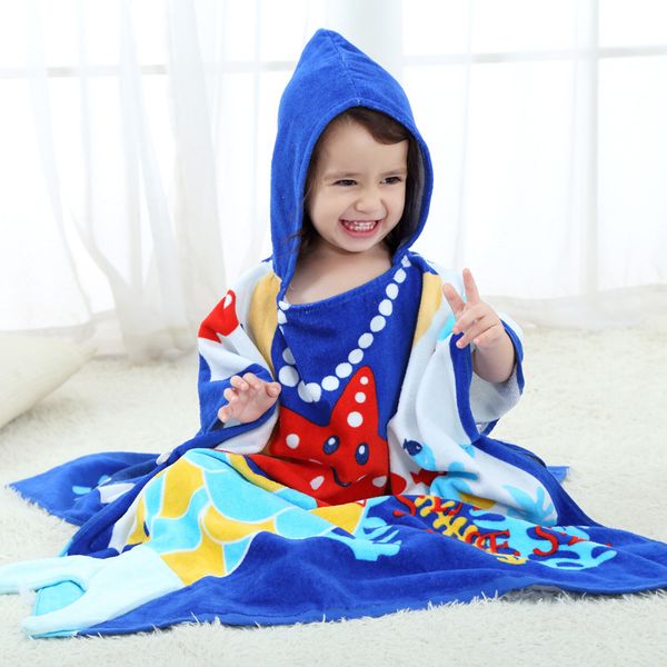 

children's blue cotton bath towels baby hooded beach towels various shapes cute supple comfortable cartoon wholesale, Black;red