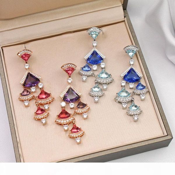 

925 sterling silver earpin red blue cz diamond geometric earrings 18k rose white gold plated women party jewe, Golden
