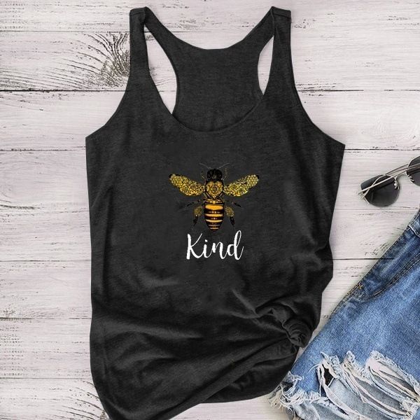 

women 6-colors cotton round neck bee print t-shirts sleeveless summer shirt coldker women's tanks, White