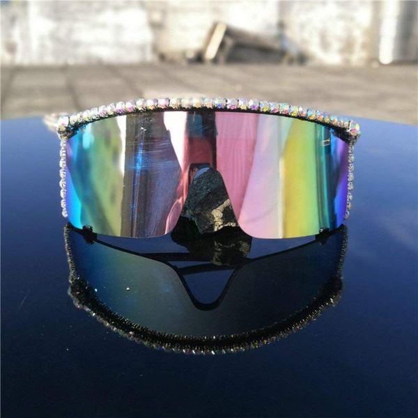 

fashion oversized square diamond sunglasses women designer one-piece glasses metal rhinestone eyeglasses fml, White;black