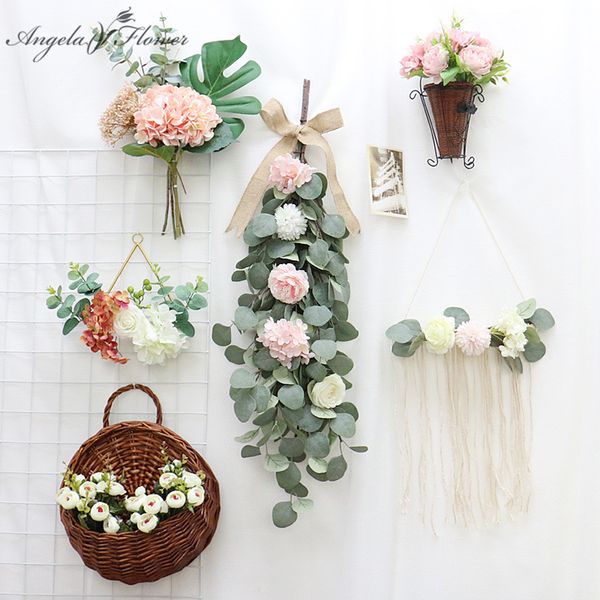 

artificial eucalyptus leaves green plants rattan garland flower wall hanging decor home wedding party props christams craft gift