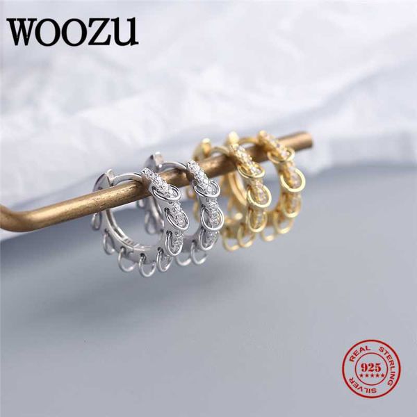 

hoop & huggie woozu luxury pave zircon punk rock circle earrings for fashion women real 925 sterling silver bohemian charm jewelry gift, Golden;silver