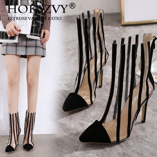 

2020 весна-лето-transparent простые удобные сапоги 12.5cm высокий каблук 35 42 крупноразмерные высокие каблуки прохладный boots, Black