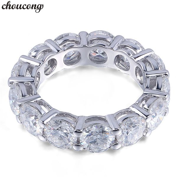 

choucong eternity ring round 6mm 5a zircon sona cz 925 sterling silver engagement wedding band rings for women men fine jewelry, Slivery;golden