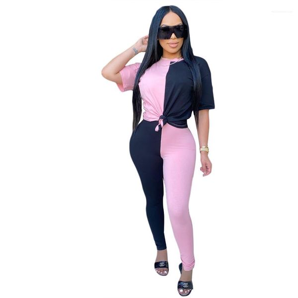 

long pants 2pcs sets panelled female clothing 2020 womens designer tracksuits short sleeve crew neck tshirt, Gray