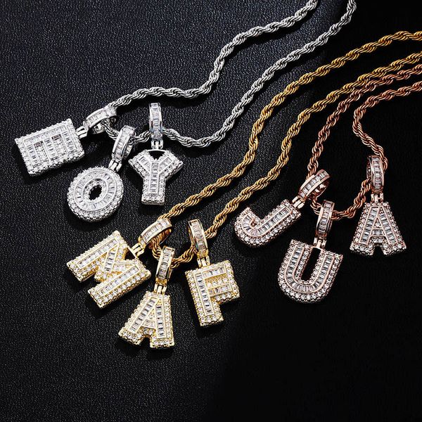 

jewgo a-z iced out square bubble letters gold silver color initial + cz letters for men women hip hop jewelry for gifts