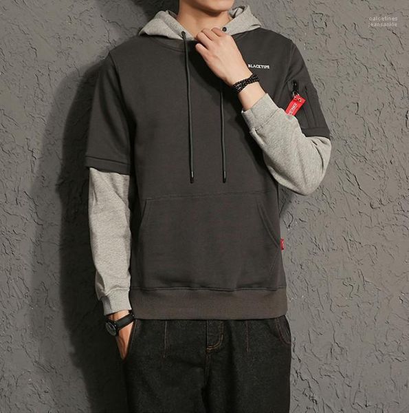 

fake two piece hoodies mens casual long sleeve pullover hoodies mens designer plus size hoodies fashion, Black