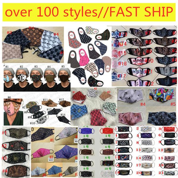 

100 styles fast ship designers reusable mask fashion face masks adults branded mask washable print half face mouth cover masks d81803, Blue