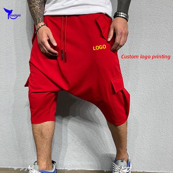 

2020 summer loose hip hop capris harem pants men cotton 3/4 running hip pants gym jogging cropped tapered trousers custom print, Black;blue