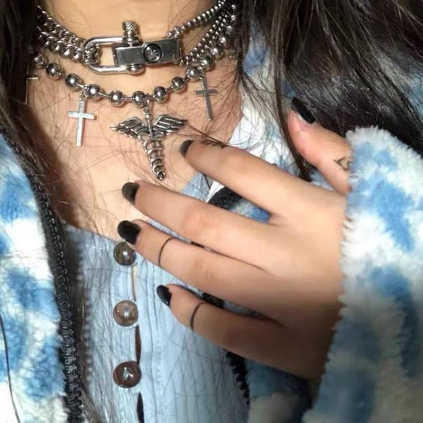 

punk angel cross metal pendant necklace for women girl hip hop high priest lock choker necklace cool trendy jewelry 2020, Silver