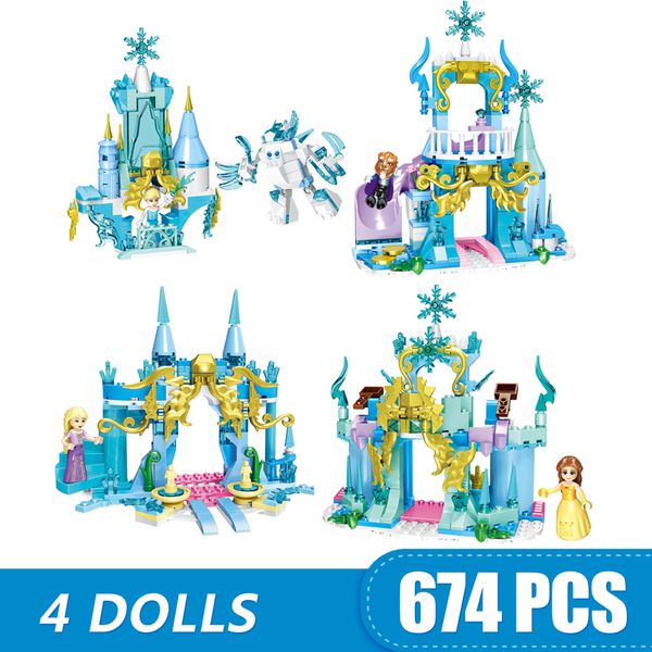 

674pcs small building blocks toys compatible legoing princess ice and snow world gift for girls boys children diy