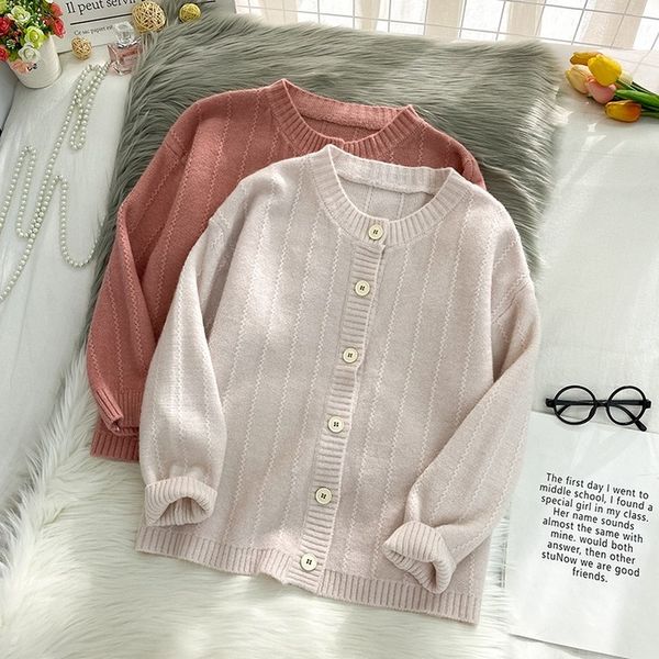 

pink/beige knitted cardigan for female casual long sleeve o-neck single-breasted women sweater fashion loose outwear 2020 new, White