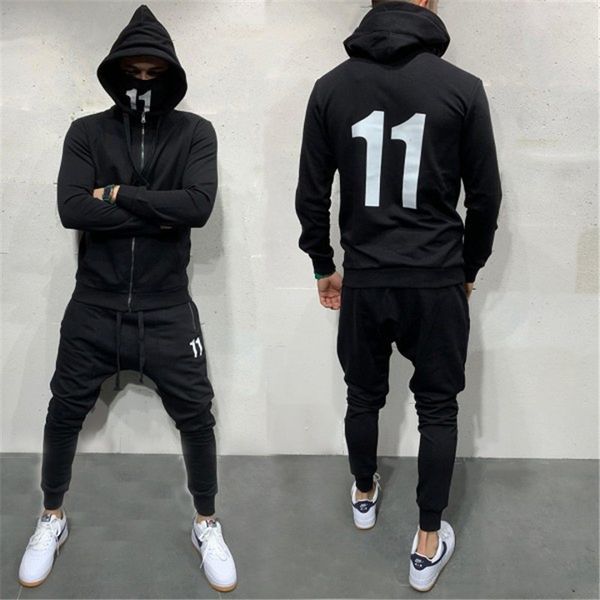 

20fw мужские костюмы street style черного цвета с длинным рукавом с капюшоном кардиган шаровары установить повседневные мужчина спортивными, Gray