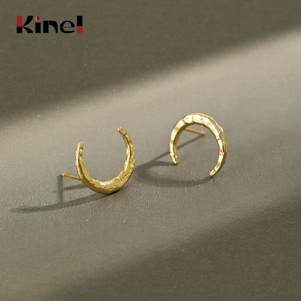

other kinel earrings korean 925 sterling silver 18k gold uneven moon simple crescent stud for women, Golden;silver