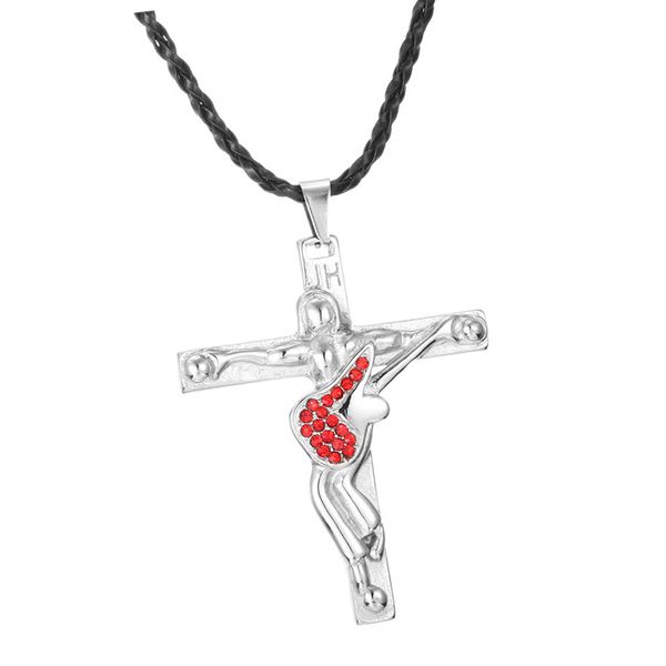 

50pcs/lot guitar cross pendant necklace men jewelry 316 stainless steel floating locket christian crucifix charms, Silver
