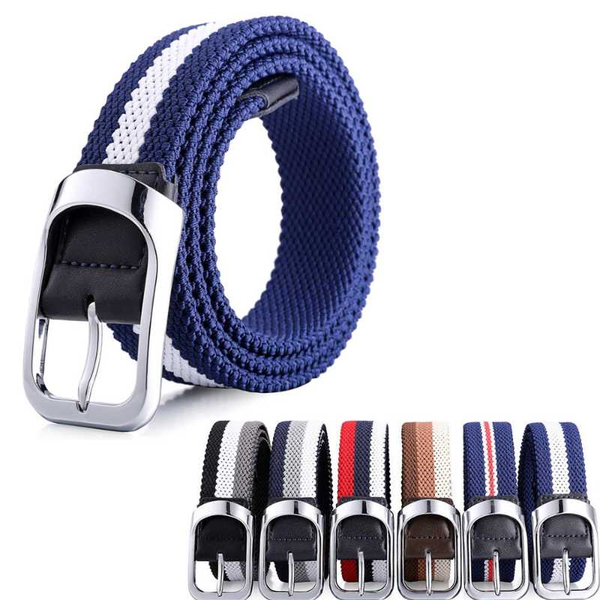 

two color pin buckle canvas belt casual men's belt women's elastic antiskid wearresistant elastic woven, Black;brown