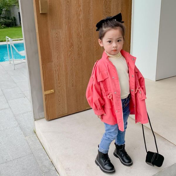 

autumn new arrival european and american style cotton casual fashion long windbreaker coat with pockets for cool baby girls, Blue;gray