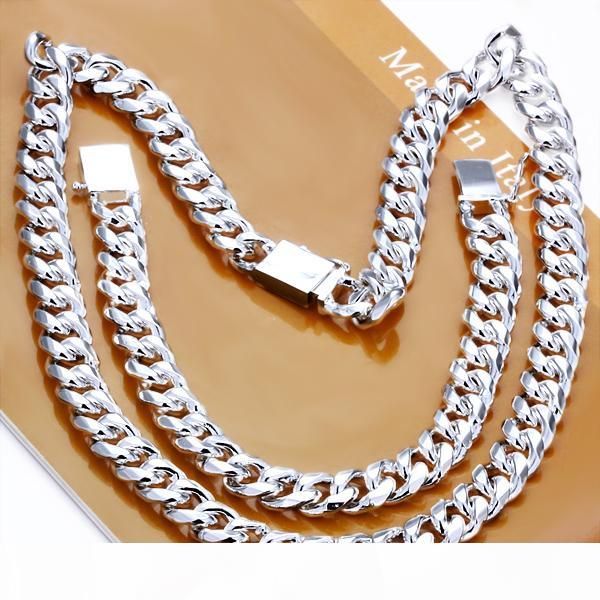 

wholesale jewelry set 925 sterling silver jewelry 925 silver men 1+1 figaro chain necklace + bracelet jewelry sets for men