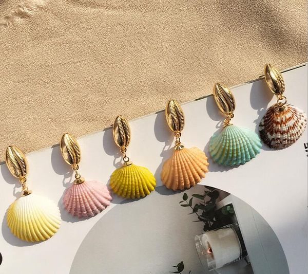 Handmade Shell Dangle Brincos Bohemian Ouro Irregular Seashell Conch Brinco de jóias menina das mulheres Senhora da praia Holiday Gift Atacado DHL