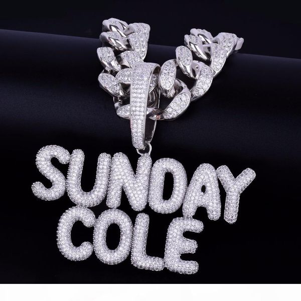 

a-z with 20mm cuban chain custom name small bubble letters pendant necklace for women men zircon hip hop jewelry, Silver