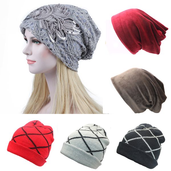 

1pcs winter hats for women fashion solid color beanies hat velvet warm turban hat autumn cap slouchy bonnet femile headgear, Blue;gray