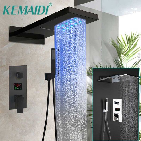 

bathroom sink faucets kemaidi black shower faucet rainfall head 2 & 3 functions digital display mixer waterfall set