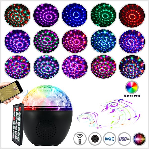 KTV Bar DJ LED Starry Sky Projetor Luz Bluetooth Speaker Magic Ball Colorful Night Lâmpada para festa de palco USB Laser Crystal Voice Control Music Player