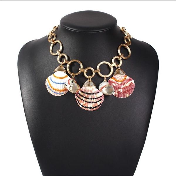 

luxury geometric big circle necklace for women colorfull seashell pendant statement necklaces jewelry for party, Silver