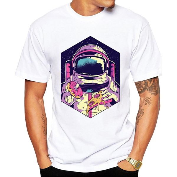 

teehub fashion astro foodie men t-shirt spaceman eatting pizza printed tshirts short sleeve o-neck cool hipster tees