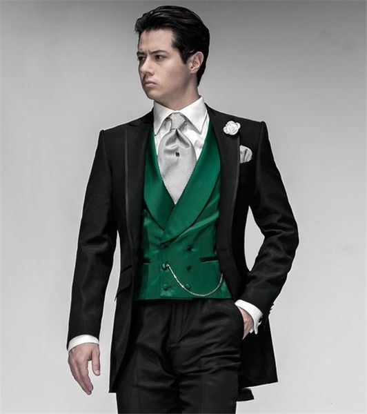 

classic peak lapel tuxedos groom wedding men suits mens wedding suits tuxedo costumes de pour hommes men(jacket+pants+tie+vest) w229, Black;gray