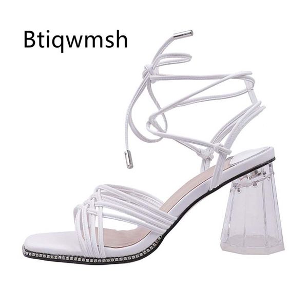 

white real leather bandage sandals women narrow band transparent crystal high heel shoes woman party shoes, Black