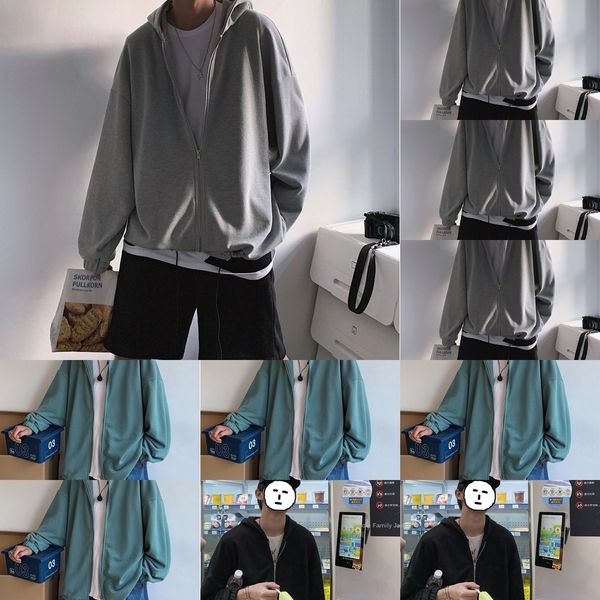 

men's hoodie hooded autumn wear bfwind loose cardigan cec trendy hoodie coat hoodieins velvet solid color sports coat fgjn7, Black
