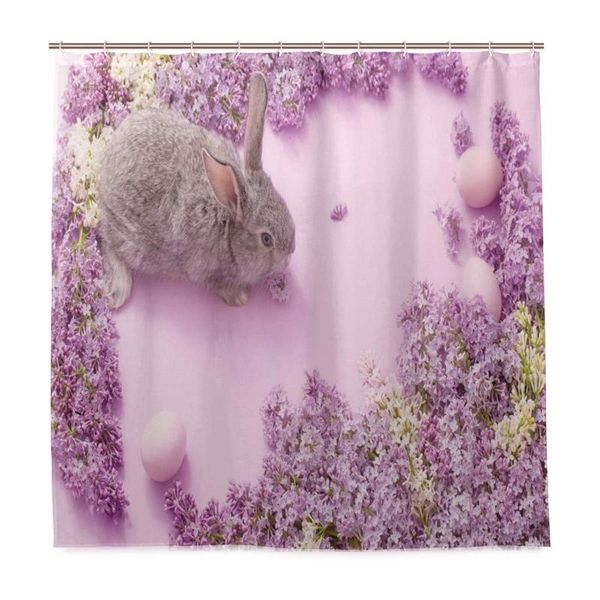 

cute grey easter surrounded by lilac flowers purple shower curtain 60x72 inch, home decorative polyester bath curtain