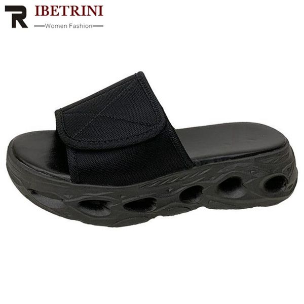 

ribetrini summer concise slip-on heeled shoes women comfy flat platform slippers summer casual wedges slides, Black