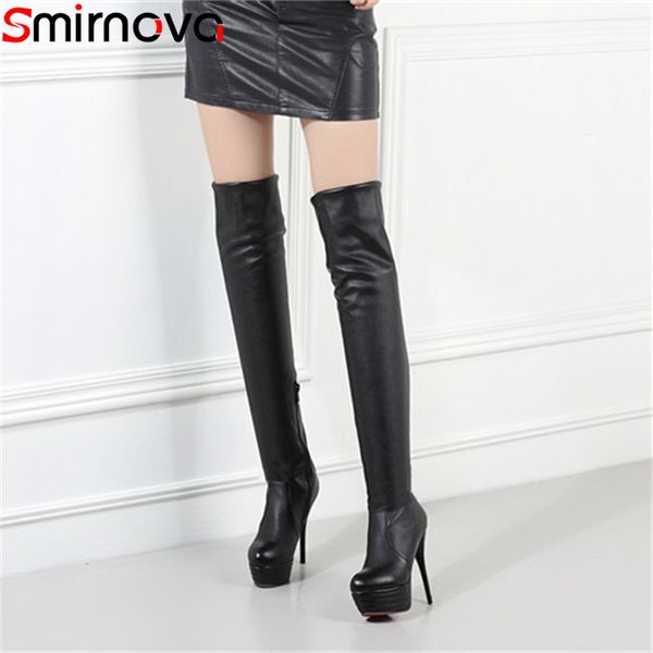 

smirnova large size 34-46 fashion ladies autumn winter long boots round toe over the knee boots super high platform, Black