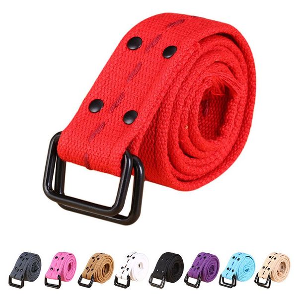 

men women thick canvas web woven stretch braided belt with d-ring closure gray, Black;brown