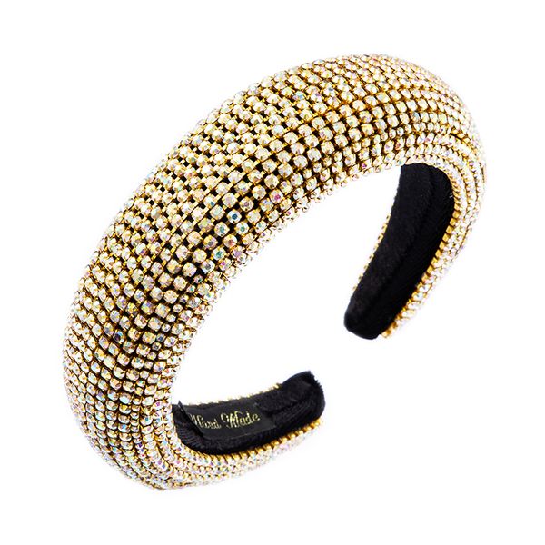 

gorgeous full colorful rhinestone designer headband for woman luxurious thick sponge hair band bridal wedding party hair jewelry, Golden;silver