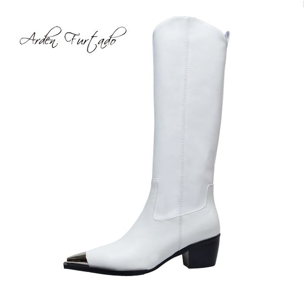 

arden furtado fashion women's shoes winter pointed toe chunky heels elegant ladies boots pure color white knee high boots, Black