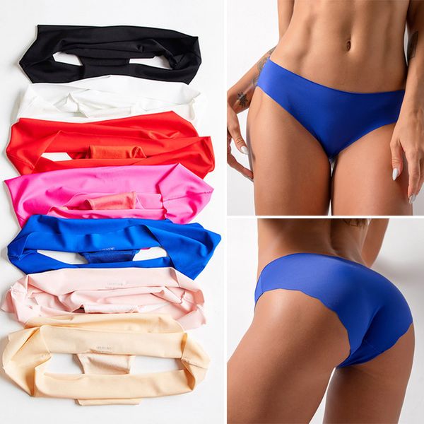 

women underwears ice silk seamless lingerie panties one-piece nylon shorts invisible pant low waist underpants briefs, White;black