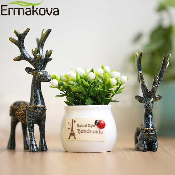 

ermakova 2-pieces resin deer figurine statue miniature cute deer sculpture home deskcar dashboard decoration craft gift